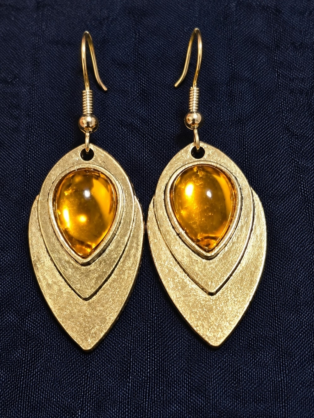 Silver Teardrop Amber Glass Dangle Earrings - Women's Jewelry